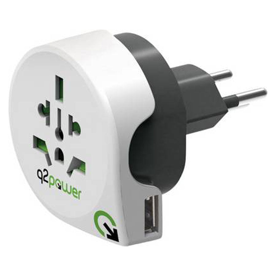 Q2Power Verden til Schweiz + Italien + Brasilien 1xUSB Rejseadapter