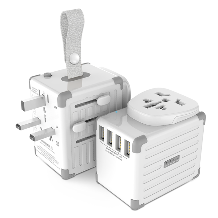 Zikko Worldwide Travel Smart Adapter 4 USB Port, Hvid