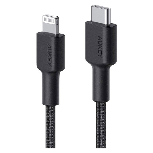 Aukey Flettet Nylon 1,2m MFi USB-C til Lightning Kabel, Sort