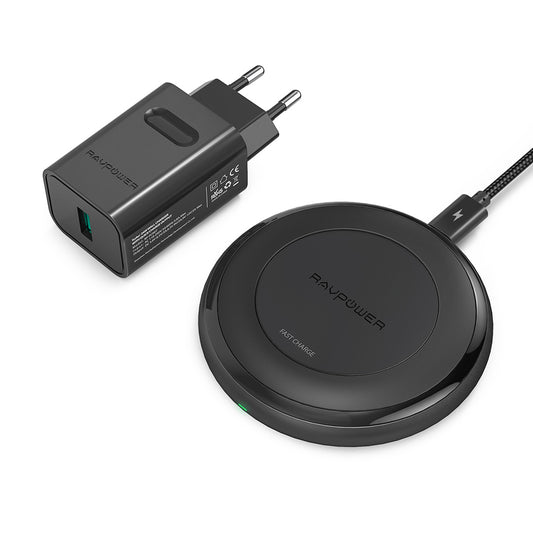 RAVPower Wireless 10W Qi Charger incl. Quick Charge 3.0 wall charger, Black
